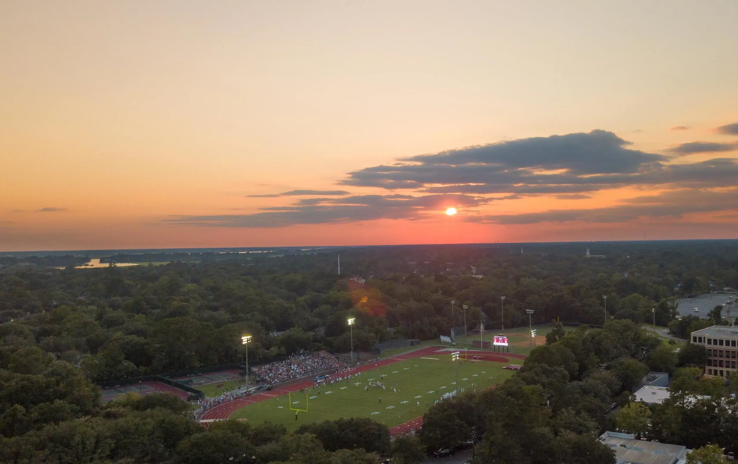 Porter-Gaud football stadium at sunset