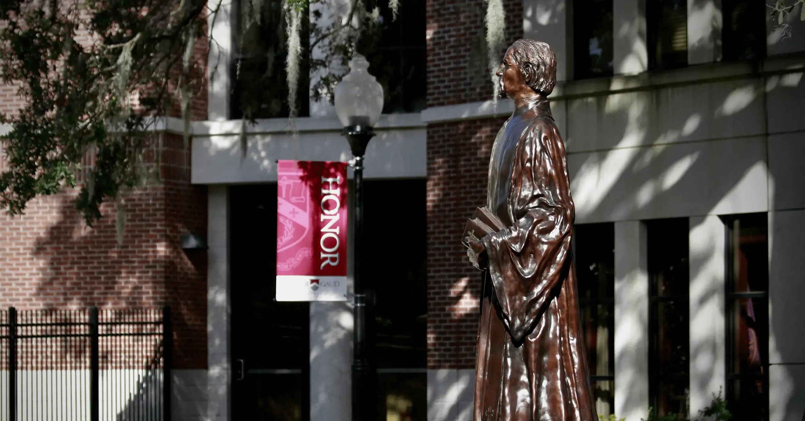 Porter-Gaud Honor Banner and Rev. Statue