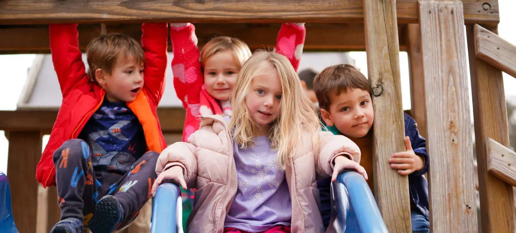 Porter-Gaud O'Quinn students playing on a climbing frame